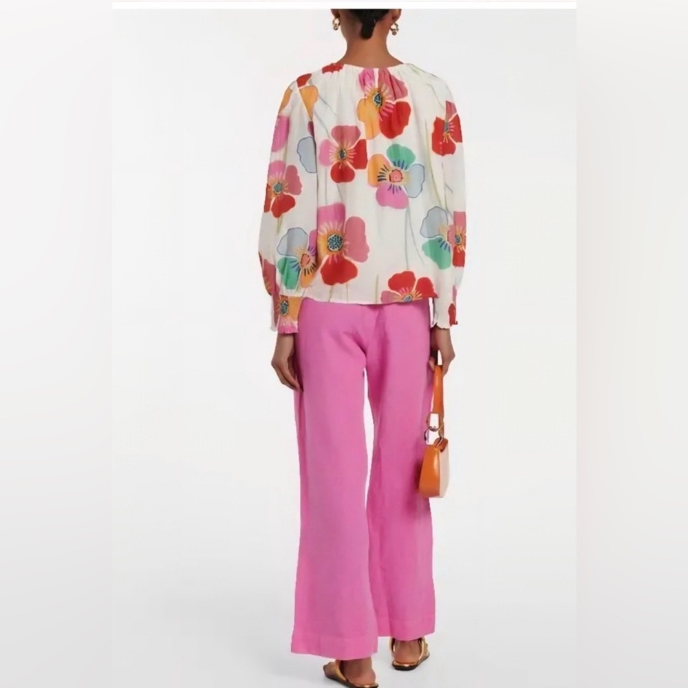 Velvet by Graham & Spencer Floral Peasant Blouse M silk/cotton blend - Picture 10 of 11